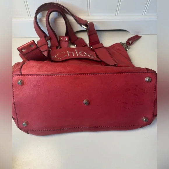 Chloe Patsy Leather Studded Logo Red Tote COA - Picture 13 of 16
